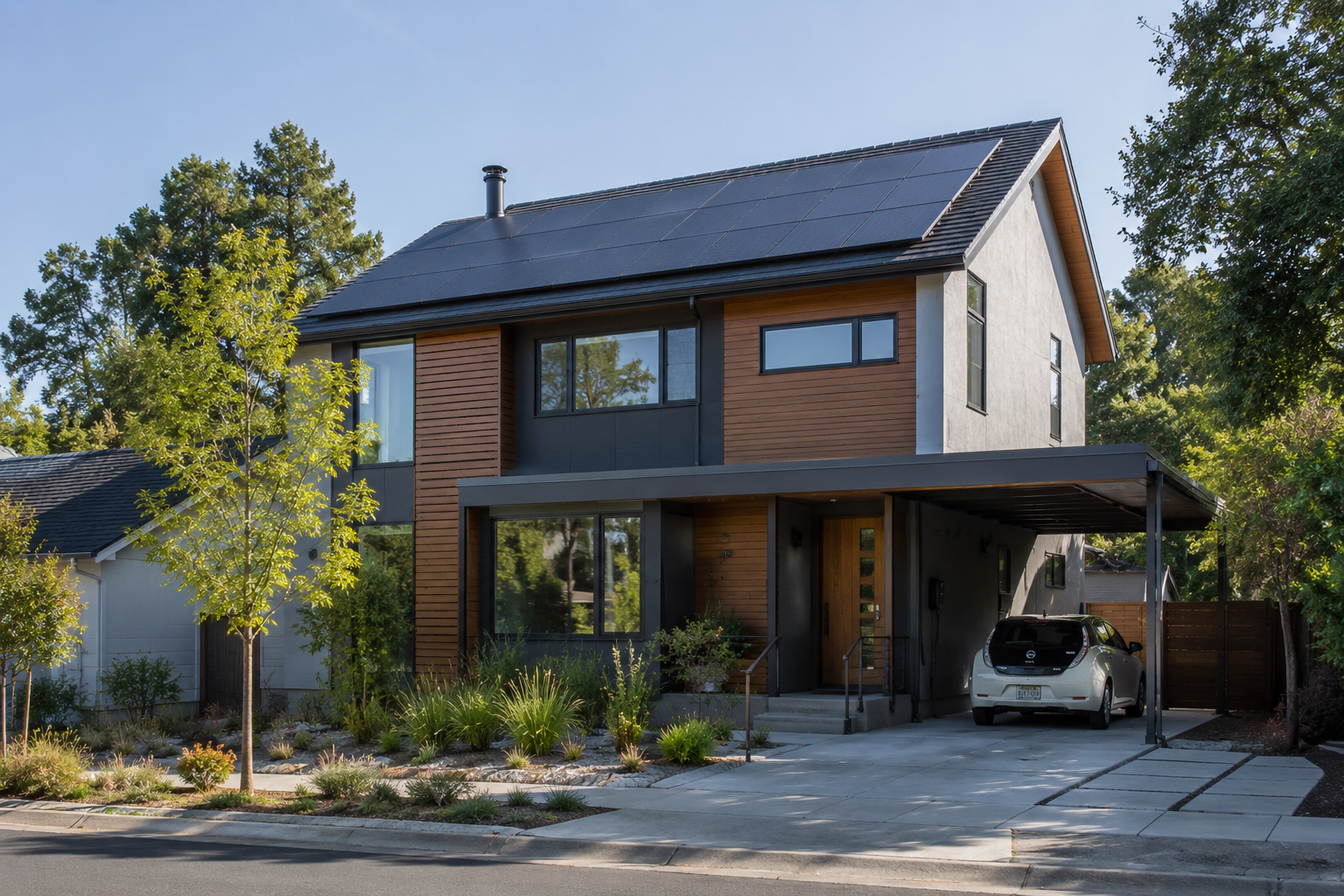 Modern two-storey timber-clad residential home